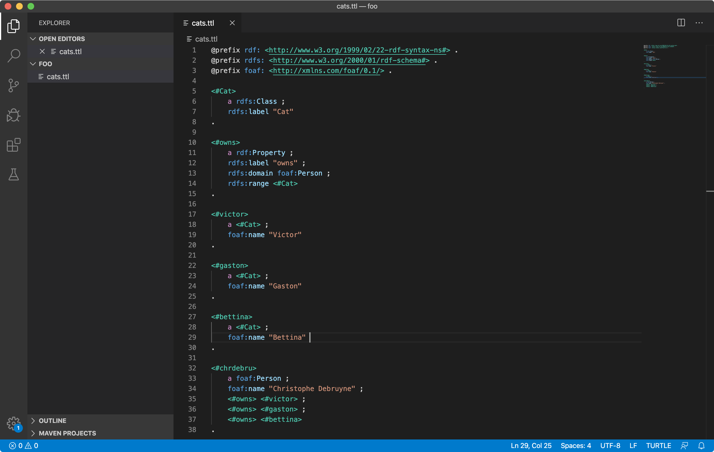 Screenshot of Visual Studio Code and some RDF